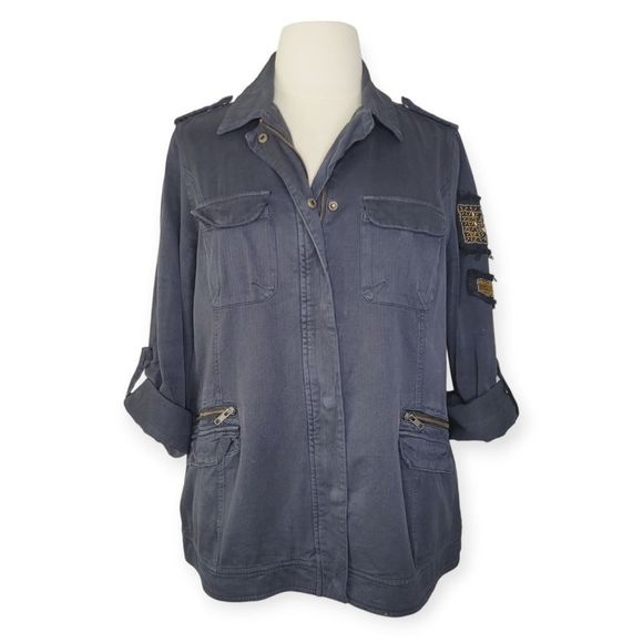 Torrid Black Military Twill Embellished Shacket - Picture 1 of 11